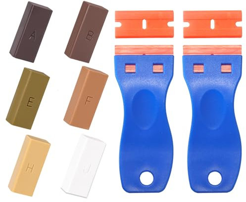 8 Stück Hartwachs Reparaturset, Weiß Braun Hartwachs Linoleum Reparaturset mit 2 Abstreifer, Hartwachs Reparaturset Löchern und Kratzern für Holz Fliesen Parkett Laminat Vinyl Fliesen PVC