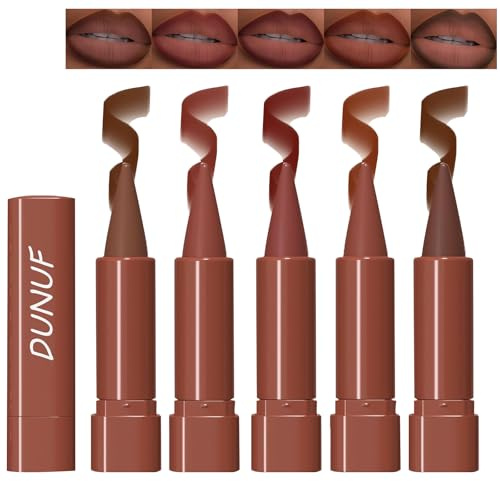 Gireatick 5 Farben 2 in 1 Matte Lip Liner Set, Nude Dark Hellbraun Rot Cremiger Lippenstift, Longwear Lippenstift Lip Sculptor, Hochpigmentiert Lang Anhaltend und Glatt Ultrafein
