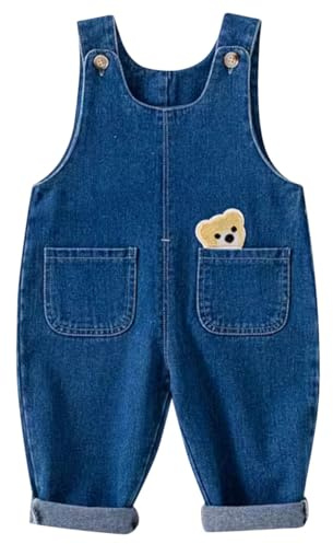 ACMEDE Salopette di Jeans Bambina Loose Tuta Lavorata a Maglia Morbida in Cotone da Bambino Neonato Primavera Autunno Casual Denim Salopette in Jeans per Neonate Bambine Salopette