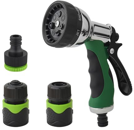 GUNPLA Handheld Spray Gun with 7 Spray Patterns (Soaker, Cone, Jet, Center, Shower, Flat, Mist) & 3 Connectors Set, Auto Shut-Off, 2-in-1 Tap Adapter (1/2-3/4), for Watering, Car Washing & Cleaning