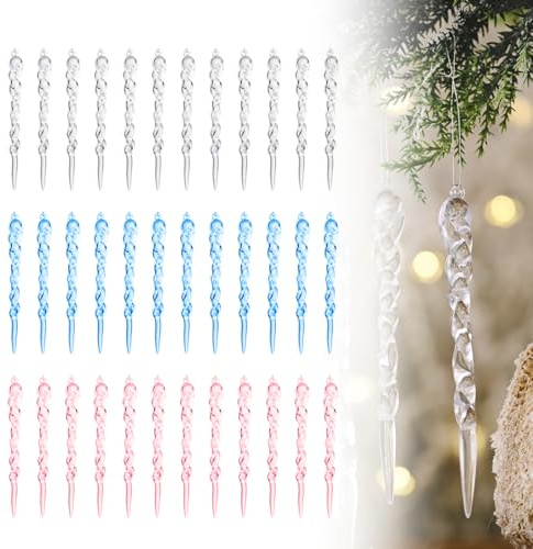 KEQAR 36-teilig Eiszapfen Weihnachtsdeko Christbaumschmuck aus Acryl für Weihnachten Winter Dekoration