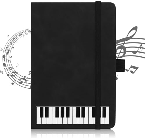 A6 Piano Theme PU Notebook,Portable Music Small Pocket Leather Journal Hardcover Note Books Piano Key Lined Writing Notepad Diary Party Gift for Kid Student School Office Stationery Supplies (Black)