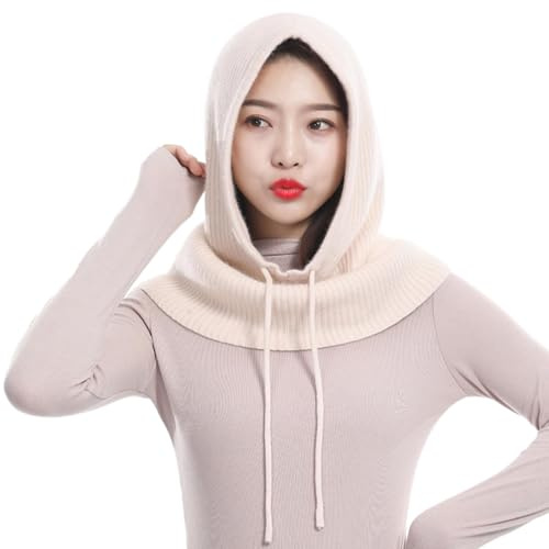Fasheepfa vintermössor varm halsduk med huva balaklava ullblandning halsduk med huva hatt justerbar dragsko skalle keps stickad mössa, BEIgE, one size