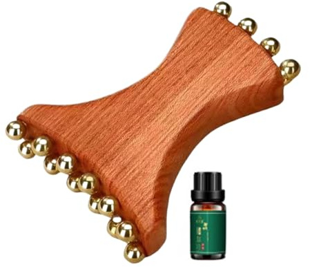 Facial Gua Sha Masajeador Facial en Cobre y Madera, Herramienta de Belleza