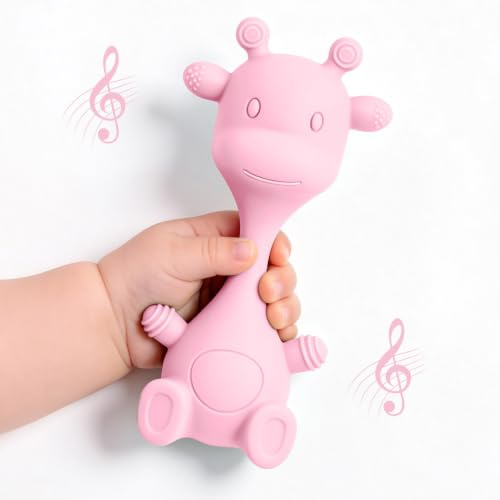 Giraffe Tummy Time Toys Neues Update Rassel & Greifling Beißstange Baby | Babyspielzeug ab 6 Monate Reisespielzeug 0 Jahre Travel Essentials Montessori ab 6 Monate Willkommensgeschenk(Rosa)