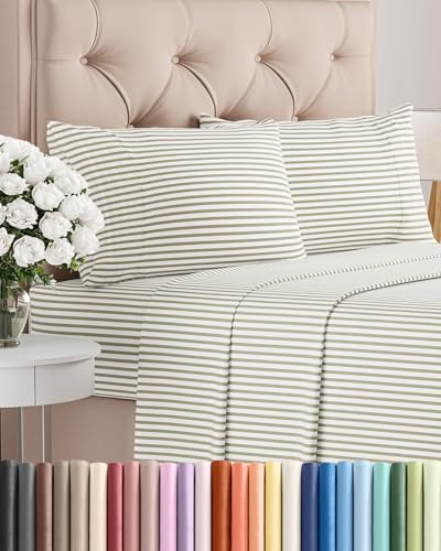 Queen Size 4 Piece Sheet Set - Comfy Breathable & Cooling Bed Sheets Set - Hotel Luxury Bedding for Women, Men, Kids, Teens, Boys & Girls - Deep Pockets and Wrinkle Free - Oeko-Tex - Beige Stripes 2