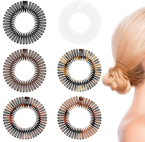 6 Pack Flexi Comb Headbands For Women And Girls, Zigzag Plastic, 6 Colours | Stretch Plastic, Adjustable Fit, Interlocking Ends, For Styling Or Sports, Mixed Colours