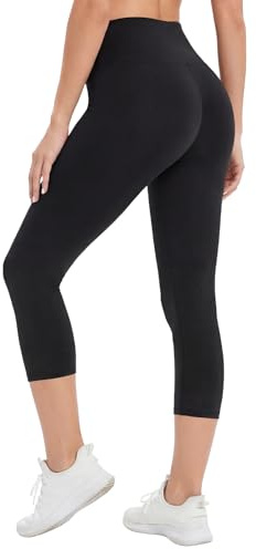 DDOBB Leggings Femme Pantalon de Sport 3/4 Taille Haute Short Yoga Jegging Corsaire Pantacourt Push Up Sportswear Cyclisme Pilates(Noir,S-M)