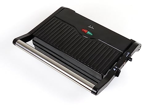 JATA JEGR1107 - Parrilla eléctrica y grill con placas rayadas antiadherentes de 22,8 x 14,5 cm. Cocina todo tipo de alimentos. Tapa superior basculante. Apertura 180º. 1000 W