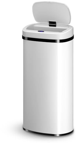 Juskys Poubelle automatique avec capteur de 70 L - poubelle électrique, détecteur de mouvement, couvercle automatique, étanche, rectangulaire, cuisine - blanc