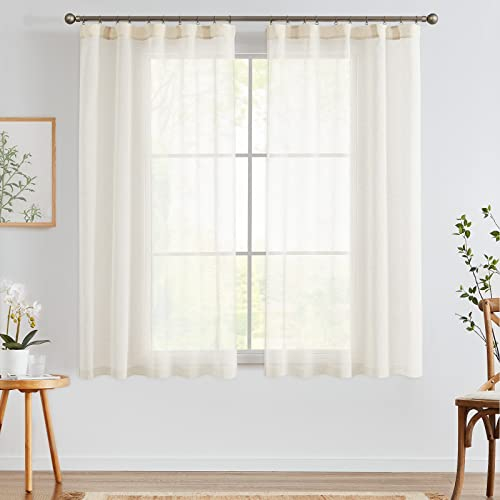 TOPICK Leinen Gardinen 2er Set H 145 x B 140 (cm) mit Verdeckten Schlaufen Vorhänge für Wohnzimmer küche Schlafzimmer Fenster Voile Transparent Durchsichtig Sheer Vorhang Landhausstil Modern Natur