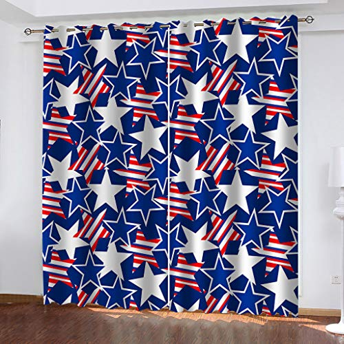MAYNUO Blickdichte Vorhänge Mit Motiv 3D Blauer Stern Druck Kinder Gardinen Blickdicht Ösen Gardine Thermo 264x214 cm Schlafzimmer Kinderzimmer Vorhänge Dekoratives Muster, Verdunklungsvorhänge