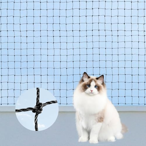 iMeshbean Balkonnetz für Katzen, 8x3m Katzennetz Drahtverstärkt Katzenschutznetz mit Befestigungsseil und Zubehör, Taubennetz Vogelschutznetz Schwarz für Fenster Terrasse Türen (8x3m)
