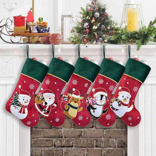 Duosheng & Elegant Weihnachtsstrumpf 5 Stück Groß 50 cm Nikolausstrumpf Kinder Rot & Grün Weihnachtssocken für Familie Kamin Weihnachtsdeko