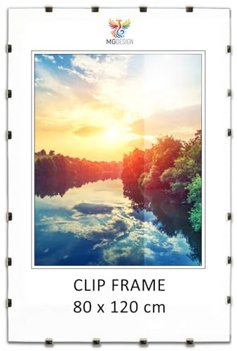 MG Design Cadre à clips 80 x 120 cm – cadre sans bordure en plexiglas pour photos, posters et puzzles – suspension verticale ou horizontale
