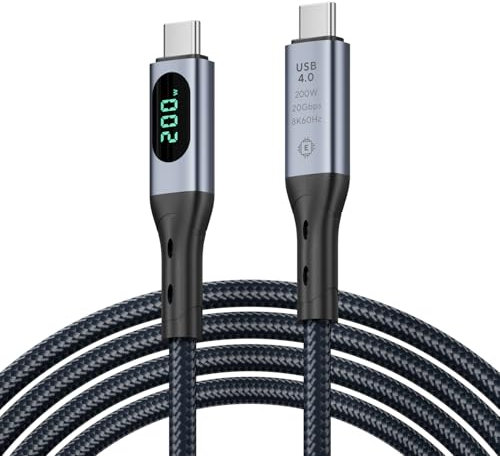 SooPii USB 4 Kabel mit LED-Anzeige,Unterstützt 8K Video,20Gbps Datenübertragung,200W USB C auf USB C kabel anzeige,Kompatibel mit lPhone 16,MacBook,Thunderbolt 4 Monitor,Docking stationen(2m)
