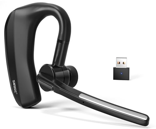 Wireless Headset Single-Ear Bluetooth Headset w/Noise-Canceling Microphone | Bluetooth Earpiece 20H Talking Time Lightweight Ear Hook for Cell Phone Meeting Business Trucker Office