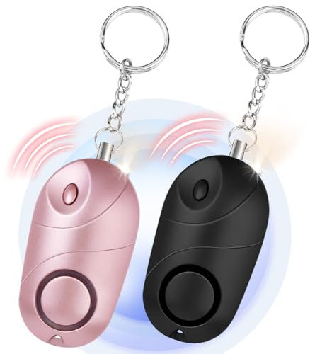 Flintronic Alarme Personnelle d'urgence, 2 Pièces 140DB Alarme de Sécurité, avec Lumières LED, Porte Cle Lampe de Poche Portative pour Les Enfant, Femme et Personnes âgées, Joggeur
