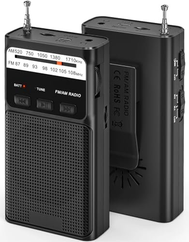 Tendak Radio Portatile con 1200 mAh Ricaricabile, Radiolina Portatile FM/AM, Radiolina Tascabile con Eccellente Ricezione, Facile da Usare, con Jack/Torcia/TF, per Camminare, Correre, Pescare