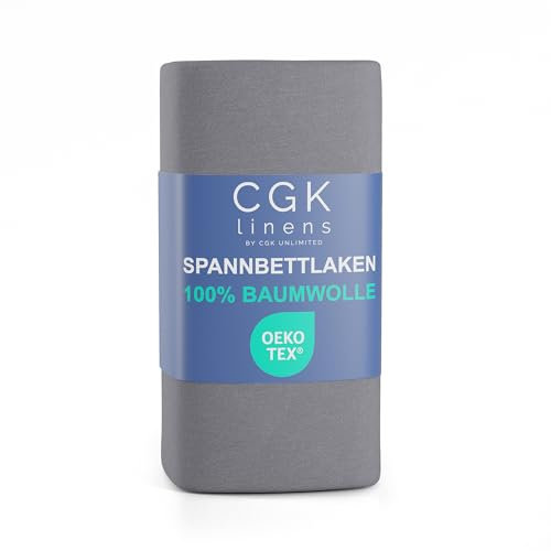 Sábana Ajustable 180x200 cm – Sábana de Jersey elástica 100% algodón Natural, certificada Oeko-Tex, Premium, Suave, Ropa de Cama de algodón, para colchones de muelles hasta 30 cm – Gris Oscuro