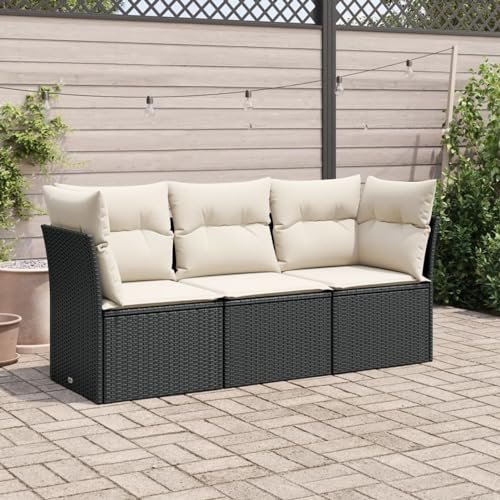 Xichuzi 3-TLG. Garten-Sofagarnitur mit Kissen Schwarz Poly Rattan, Lounge Gartenmöbel Set, Möbelsets, Balkon Möbel, Gartenlounge, Gartensofa - 3249045
