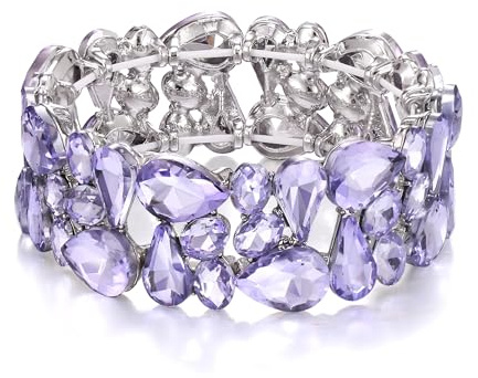 EVER FAITH Armband Damen Art Deco Prom Schmuck Oval Teardrop Kristall Elastisches Hochzeit Braut Stretch für Braut Party Hell Lila Silber-Ton