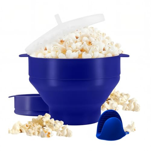 QuickSync Silikon Heißluft Mikrowelle Popcorn Maker | Faltbare Popcorn Popper Schüssel in Lebensmittelqualität | Popcorn Maker Schüssel mit Deckel | DIY Popcorn Eimer | Kein Öl gesünder |