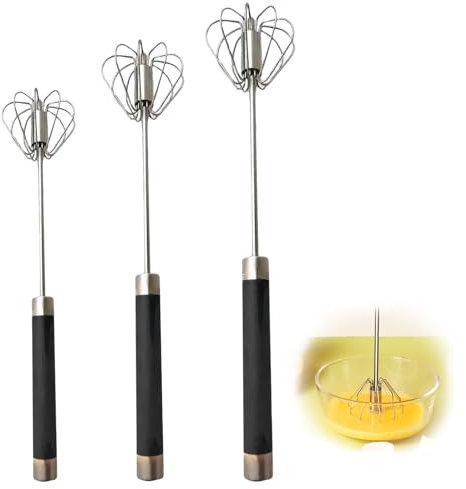 Halbautomatischer Schneebesen aus Edelstahl, 3-teiliges Set (10/12/14 Zoll) – Praktische Küchenhelfer zum Schlagen, Rühren und Mixen – Ideal für Backen, Sahne und Eier – Robuste Küchengeräte mit ergon