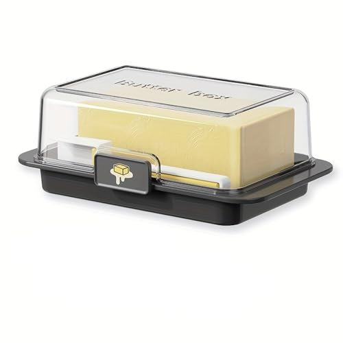 MKEMQXBEP 1 mantequillera de plástico con Cortador y Cuchara, Apto for congelar Queso.(Black - 1pc)