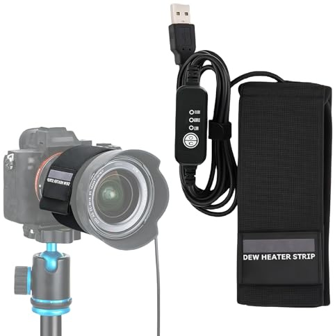 GOEDCH Chauffage d'objectif : chauffe-objectif USB pour objectifs de 80 à 120 mm, chauffage de lentille avec 3 températures réglables, bande chauffante de rosée empêche le brouillard et la
