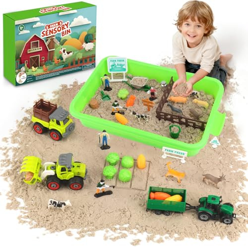 BBWELL Sabbia Giocattolo per Bambini Animali Fattoria,Kit di Sabbiera con 1 KG Sabbias Magica,Giocattoli Sensoriali Regalo di Natale per Ragazzi e Ragazze Oltre i 3 Anni