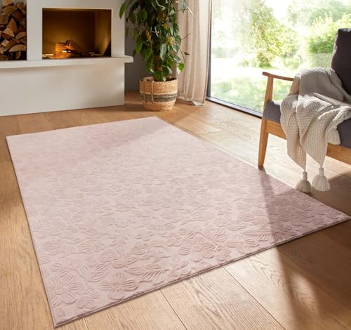 Taracarpet Kurzflor Boho Vintage Teppich waschbar, pflegeleicht geeignet für Wohnzimmer, Schlafzimmer und Kinderzimmer Kinderteppich auch als Badematte Badzimmerteppich Rosa Floral 060x120 cm