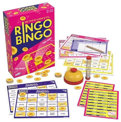 Big Sky Games Ringo Bingo Offizielles Familien-Brettspiel, schneller Zahlenrufspaß mit Ringspinner, klassisches Bingo mit Drehung, Party-Unterhaltung für Erwachsene und Kinder, ab 2 Spielern