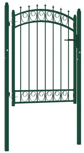 Clôture en lattis - Portail de cour, porte de clôture avec pointes en acier - 100 x 125 cm - Vert - Pour jardin, terrasse