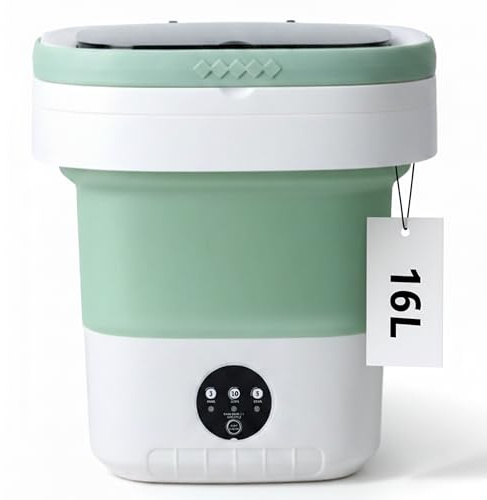 Lavatrice portatile da 16 litri, mini lavatrice pieghevole con cestello girevole, 3 modalità per viaggi e piccoli spazi (verde)