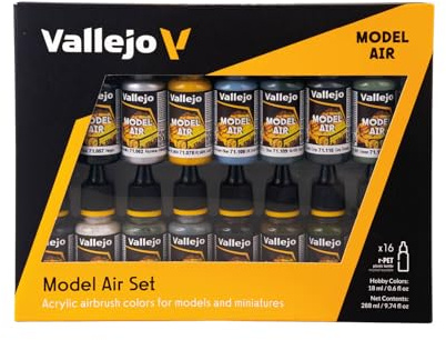 Vallejo Model Air WWII British Aircraft Colours RAF FAA Lot de 16 peintures acryliques pour aérographe Couleurs assorties