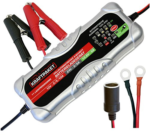 Dino KRAFTPAKET 10a/5a/2a-12V/24V intelligentes automatisches Batterieladegerät mit Dauerspannungsausgang/Für Blei-Säue, GEL, Start/Stopp EFB, AGM-Batterie/KFZ-Ladegerät für LKW, Transporter, Auto