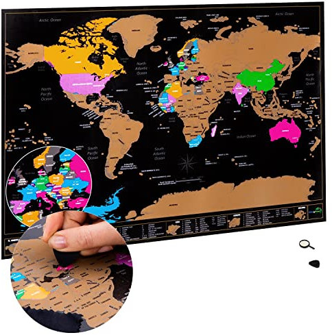 Atlas and Green Deluxe A3 Travel Size Scratch Off World Map (42cm x 29.7cm) and Accessory Kit
