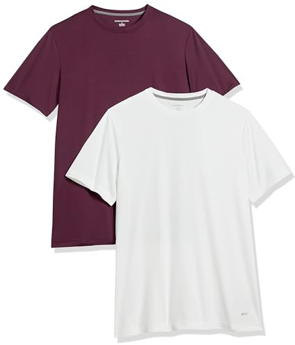 Amazon Essentials Active Performance Tech T-Shirt för män (finns i stor och lång), 2-pack, vinröd/vit, X-Large