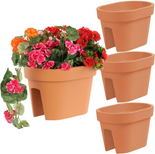 botle Uppsättning av 3 stycken balkonglådor blomlåda, räcke, låda, balkonglåda, räckkruka, 39,5 cm | 12,3 l terrakotta, balkong, blomlåda, oval