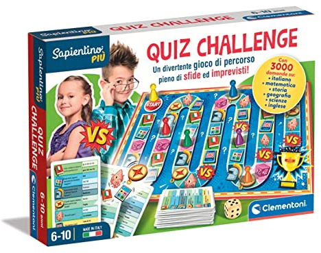 Clementoni - Sapientino Piu - Gioco Scolastico - Gioco didattico di 6 Anni, Quiz, Matematica, Geografia, Inglese e scienze (Versione Italiana) - Made in Italy, Multicolor, 16394