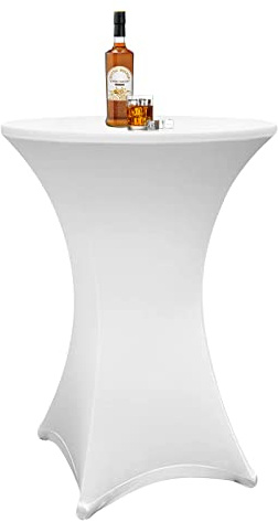 Sonnewelt Stehtischhusse Stretch, Stehtische Husse elastische, Ø 60-65cm Tischdecke für Bistrotische, Tisch Husse Hochzeit Feier, Tischdecke-Weiß