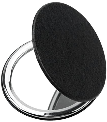 Fantasyon Premium Compact Makeup Mirror for Men, Women and Girls, Black PU Leather Travel Folding Vanity Mirrors for Pocket Handbag, Portable 2-Sided Magnifying Cosmetic Mirror