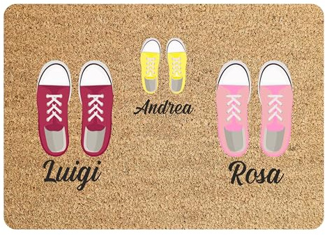Colorfamily Tappeto Zerbino personalizzato con nome Famiglia 1 figlio Scarpe Ingresso Casa 60x40 cm