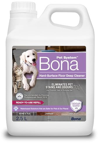 Bona Pet Hard-Surface Floor Deep Cleaner, Pet Stain and Odour Remover, Pet Friendly Floor Cleaner Liquid, Spot Cleaning, 2.5 Litre Refill