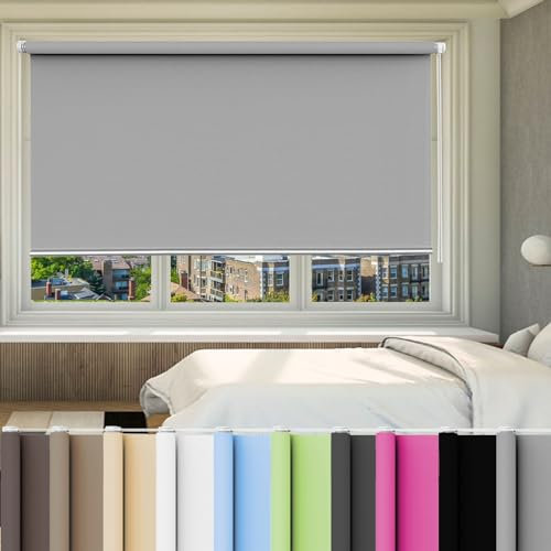 Fensterrollo Rollo 30 x 90 cm Hitzeschutz, Sichtschutz, Ohne Bohren Hitzeschutz Seitenzugrollo für Fenster und Tür, Grau