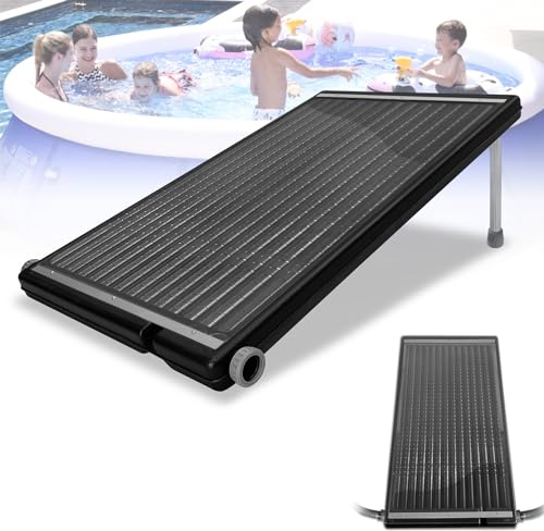 Froadp 1 Stück Poolheizung Solar 111x66cm Solarkollektor Pool Solarheizung Sonnenkollektor Anschluss Ø 50 mm Gerade Panel Solaranlage Komplettset für Warmwasser Schwimmbad Gartendusche Pool, Schwarz