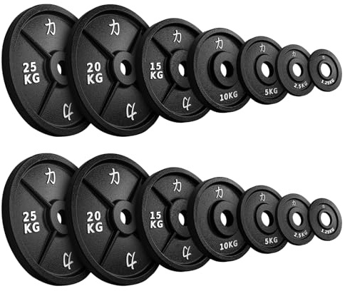 Strength Shop Hantelscheiben 50mm Loch-Ø (1.25kg - 25kg), Hantelscheiben Gusseisen mit Griffkante, Robuste Gewichtsscheiben mit sehr hoher Gewichtsgenauigkeit, ideal für Langhantel, SZ- Stange & Co.