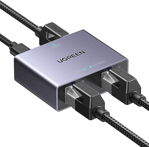 UGREEN Switch Ethernet Splitter Gigabit 1 a 2 1000Mbps, Divisor de Internet LAN, Conmutador de Red RJ45 con Cable USB C Compatible con Ordenadores, Hubs, Televisores, Routers, ADSL