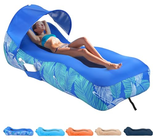 Aufblasbare Liege, Luftsofa mit einzigartigem Sonnenschutz-Design, aufblasbares Strandbett mit Kissen, wasserdicht, aufblasbare Couch, Campingstuhl, Hängematte für Wandern, Hinterhof, Reisen, Strand,